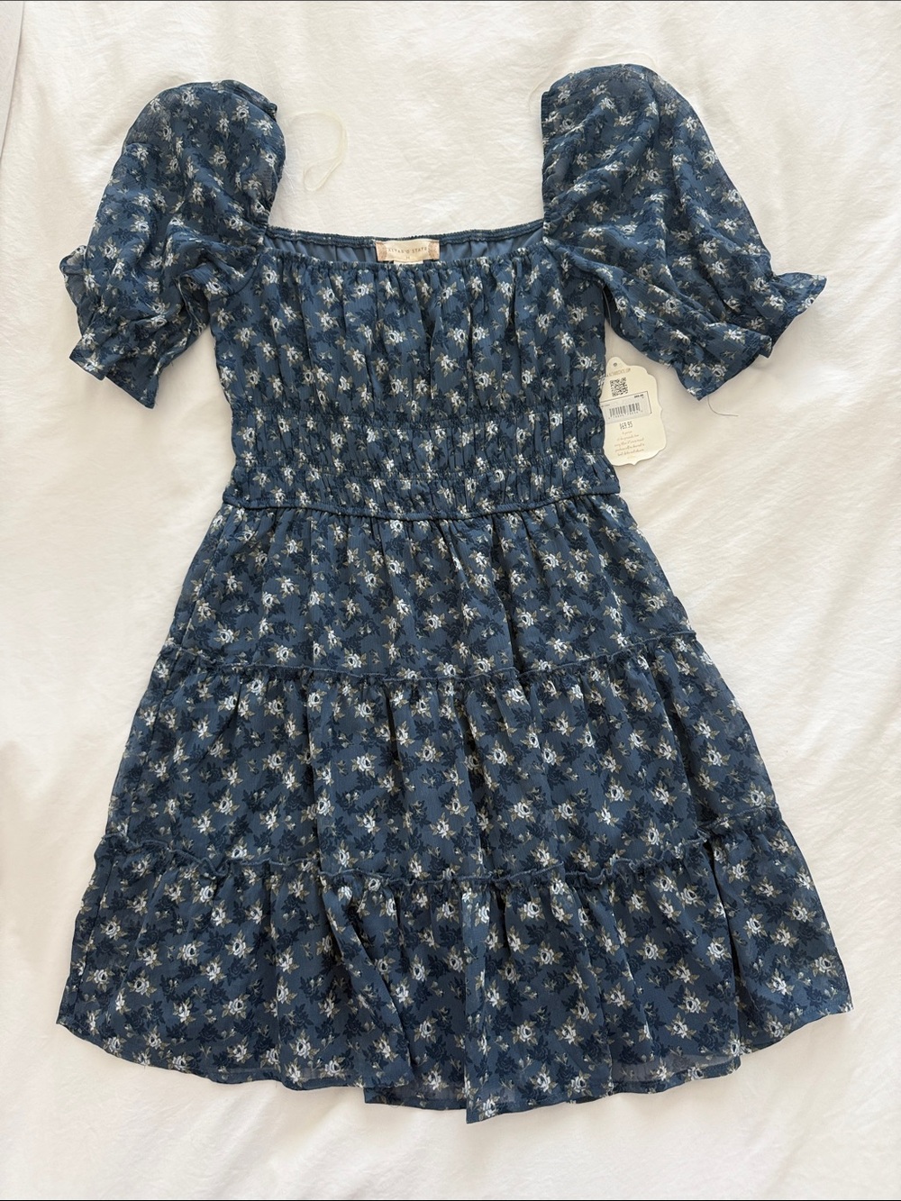 Altar'd State Navy Floral Tiered Mini Dress